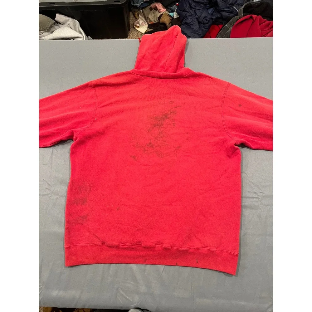 Vintage Nike Center Swoosh Hoodie Red Distressed Paint Splatter Mens Medium Y2K